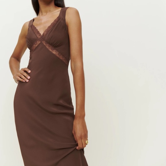 Reformation Provence Dress 100% Silk in Cafe - Picture 1 of 9